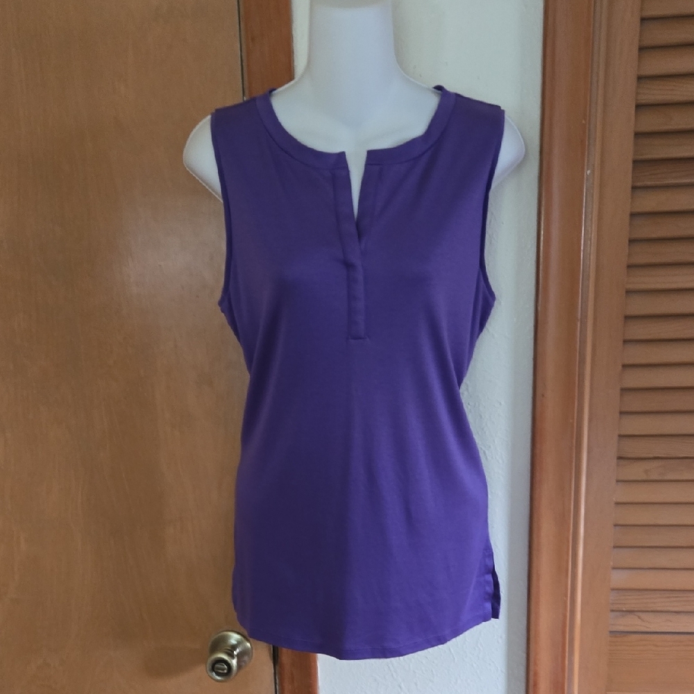 NEW Talbots Purple Split Neck Sleeveless Tank Top M